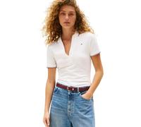 Tommy Hilfiger Polo de Manga Corta Mujer Open Slim Fit, Blanco (Ecru), L