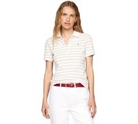 Tommy Hilfiger Polo de Manga Corta Mujer Stripe Slim Fit, Blanco (Breton STP/Ecru/Classic Beige), XXL