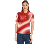 Tommy Hilfiger Polo de Manga Corta para Mujer 1985 Pique Stripe Regular Fit, Multicolor (Breton Fierce Red/Ecru), S