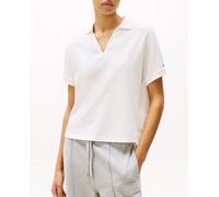 Tommy Hilfiger Polo de Manga Corta Mujer Lyocell Relaxed sin Botones, Blanco (Ecru), S