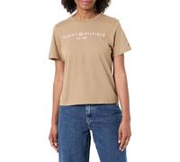 Tommy Hilfiger REG Corp Logo C-NK SS WW0WW40276 Other Tops para Mujer, Beige (Driftwood Taupe), XXS, Beige (Driftwood Taupe), XXS