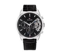 Tommy Hilfiger Reloj Analógico de Cuarzo Multifunción para Hombre con Correa de Cuero Negra - 1710449