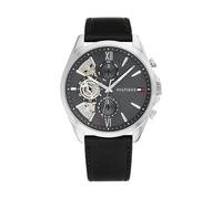 Tommy Hilfiger Reloj Analógico de Cuarzo Multifunción para Hombre con Correa de Cuero Negra - 1710644