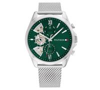 Tommy Hilfiger Reloj Analógico de Cuarzo Multifunción para Hombre con Correa de Malla de Acero Inoxidable Plateada - 1710647