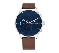 Tommy Hilfiger Reloj Analógico Multifuncional para Hombre - Correa de Cuero Marrón, Esfera Azul Marino de 44mm, Movimiento de 3 Agujas, Resistente al Agua hasta 5ATM - 1791487