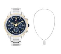 Tommy Hilfiger Reloj Analógico de Cuarzo multifunción para Hombre con Correa en Acero Inoxidable Plateada - 1792059 Jewelry Collar para Hombre de Acero Inoxidable - 2790316
