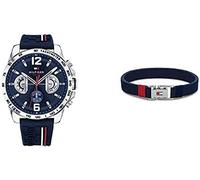 Tommy Hilfiger Reloj Analógico de Cuarzo multifunción y Brazalete de Piel Azul Marino para Hombre