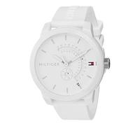 Tommy Hilfiger Reloj Analógico de Cuarzo para Hombre - Esfera Blanca, Correa de Silicona Blanca, Funciones de Día & Fecha, Caja de 44 mm, Resistente al Agua 3ATM - 1791481