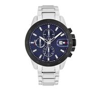 Tommy Hilfiger Reloj con Doble Husos Horarios para Hombre con Correa de Acero Inoxidable Plateada - 1792198