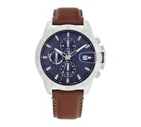 Tommy Hilfiger Reloj con Doble Husos Horarios para Hombre con Correa de Cuero Marrón - 1792195