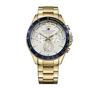 Tommy Hilfiger Reloj Multifunción de Cuarzo para Hombre 48mm - Pulsera de Acero Inoxidable Dorado, Esfera Plateada Blanca, 3 Subesferas, Resistente al Agua 5ATM - 1791121