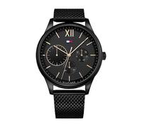 Tommy Hilfiger Reloj Multifunción de Cuarzo para Hombre de 44 mm - Esfera Negra con Motivo Clou de Paris, Pulsera de Malla de Acero Inoxidable Negra, Resistente al Agua 5ATM - 1791420