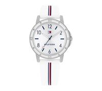 Tommy Hilfiger Reloj para Niña con Esfera Plateada, Correa de Silicona Blanca, Caja Plateada de 32mm, Movimiento de Cuarzo de 3 Manecillas, Resistente al Agua 3 ATM - 1720014