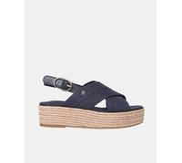 Tommy Hilfiger Sandalia con plataforma de esparto y logo. Azul marino 39