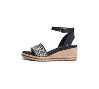 TOMMY HILFIGER Sandalias con hebilla 'Logo Plaque Wedge Heel' beige / navy / azul claro 40 EUR