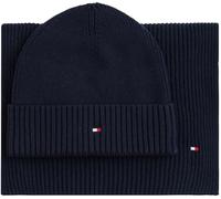 Tommy Hilfiger Set de Regalo Hombre Flag Bufanda y Gorro, Azul (Space Blue), Talla Única