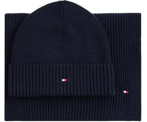 Tommy Hilfiger Set de Regalo Hombre Flag Bufanda y Gorro, Azul (Space Blue), Talla Única