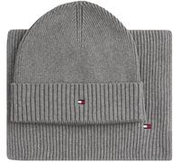 Tommy Hilfiger Set de Regalo Hombre Flag Bufanda y Gorro, Gris (Mid Grey Heather), Talla Única