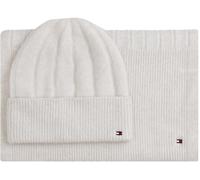 Tommy Hilfiger Set de regalo Mujer Flag Fluffy Bufanda y gorro, Beige (Grey Whisper), Talla Única