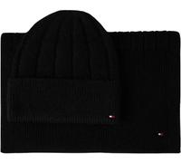 Tommy Hilfiger Set de Regalo Mujer Flag Fluffy Bufanda y Gorro, Negro (Black), Talla Única
