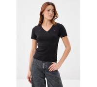 Tommy Hilfiger Camiseta de Manga Corta Mujer New Slim Cody con Cuello de Pico, Negro (Black), M