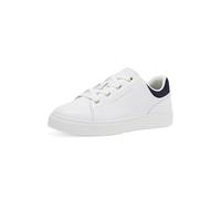 Tommy Hilfiger Sneaker con Suela Cupsole Mujer Casual de Piel, Blanco (White/Space Blue), 40