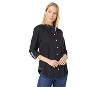 Tommy Hilfiger Solid Button Collared Shirt with Adjustable Sleeves Camisa Abotonada, Negro 01, XXL para Mujer