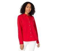 Tommy Hilfiger Solid Button Collared Shirt with Adjustable Sleeves Camisa Abotonada, Scarlet 01, XL Mujeres