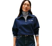 Tommy Hilfiger Sudadera con Cremallera Mujer Classic Script Fleece Media Cremallera, Azul (Dark Night Navy), M