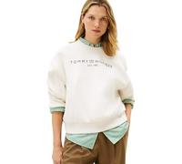 Tommy Hilfiger Sudadera Mujer Corp Logo Relaxed Fit, Blanco (Ecru Heather), XS