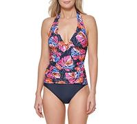 Tommy Hilfiger Tankini con estampado halter para mujer, color azul marino, talla S