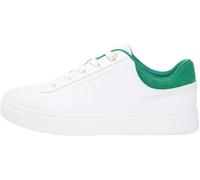 Tommy Hilfiger Tenis Casuales con Suela de Copa para Mujer Fw0fw09020 de caña Baja, Blanco, Blanco, Verde, 40 EU