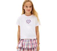 Tommy Hilfiger Tommy Heart Embro tee SS KG0KG09280 S/S Camiseta para niña, Color Blanco (Blanco), 16 años, Blanco (Blanco), 16 años