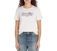 Tommy Hilfiger Camiseta de Manga Corta Mujer Script Graphic de Algodón, Beige (Ancient White), XS