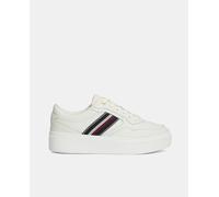 Tommy Hilfiger Tommy Hilfiger - Zapatillas de piel estilo basket con plataforma y bandera coorporativa en el lateral de Tommy Hilfiger. Crudo Talla 41
