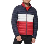 Tommy Hilfiger Ultra Loft - Chaqueta acolchada ligera y plegable para hombre (estándar y grande y alto), Midnight/Ice/Red Colorblock, X-Large