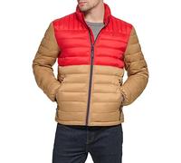 Tommy Hilfiger Ultra Loft Lightweight Packable Puffer Jacket (Standard and Big & Tall) Abrigo Alternativo de plumón, Khaki/Red Colorblock, XXL para Hombre