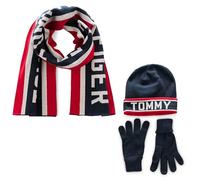 Tommy Hilfiger Varsity TH-Juego de Gorro, Guantes y Bufanda a Rayas, Cielo del Desierto, Taille Unique para Hombre