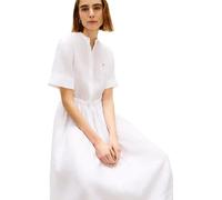Tommy Hilfiger Vestido Camisero Mujer Linen Midi con Tapeta con Botones, Blanco (TH Optic White), L