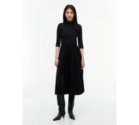 TOMMY HILFIGER Vestido midi de cuello alto, plisado y con mangas de tres cuartos. Color Negro