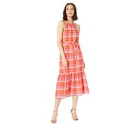 Tommy Hilfiger Vestido Midi Escalonado con Cuello Halter y Lazo en la Cintura, Granadina/Rosa Intenso, 38 para Mujer