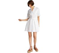 Tommy Hilfiger Vestido Mujer Linen Short con cinturón, Blanco (TH Optic White), 32