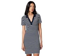 Tommy Hilfiger Vestido Tipo Polo Mujer Slim Fit V-Neck Corto, Azul (Breton Stripe Dark Night/Ecru), XS