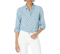 Tommy Hilfiger Women's Classic Long Sleeve Roll Tab Button Down Shirt (Standard and Plus Size) Dot, Azul (Chambray Blue), M para Mujer