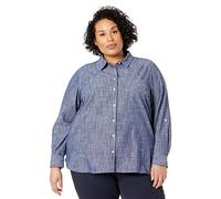 Tommy Hilfiger Women's Classic Long Sleeve Roll Tab Button Down Shirt (Standard and Plus Size) Roll Tab Dot Mujer (Pack de 1)