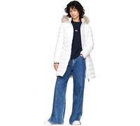 Tommy Jeans Abrigo de Plumas Mujer Essential Hooded Down Coat con Piel Sintética, Blanco (White), XL