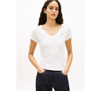Tommy Jeans Camiseta Slim de manga corta para mujer con cuello de pico Blanco (Ecru) XS