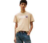 Tommy Jeans Camiseta de Manga Corta Hombre Flag tee Regular Fit, Beige (Silt), XS