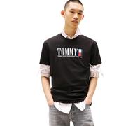 Tommy Jeans Camiseta de Manga Corta Hombre Flag tee Regular Fit, Negro (Black), XL