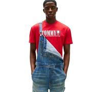 Tommy Jeans Camiseta de Manga Corta Hombre Flag tee Regular Fit, Rojo (Sapphire Red), S